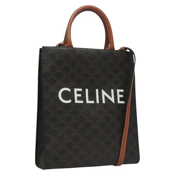 CELINE Triomphe Tote Bag PVC Leather 2way Black Gold - Picture 1 of 14